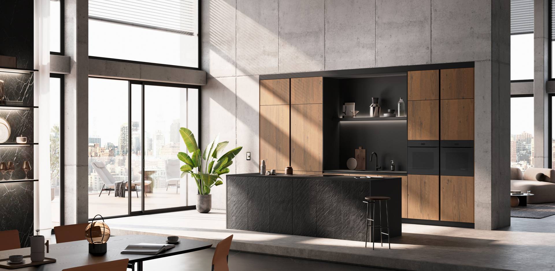 Moderne schwarze Küche mit LED Beleuchtung aus dem Küchenstudio in Pfungstadt.